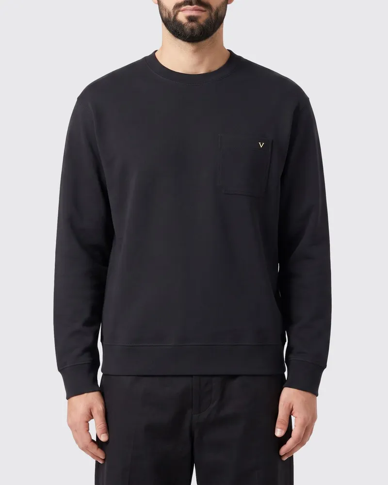 Valentino Garavani Sweatshirt aus Baumwollmischung mit Rundhalsausschnitt und Metall-Logo Schwarz