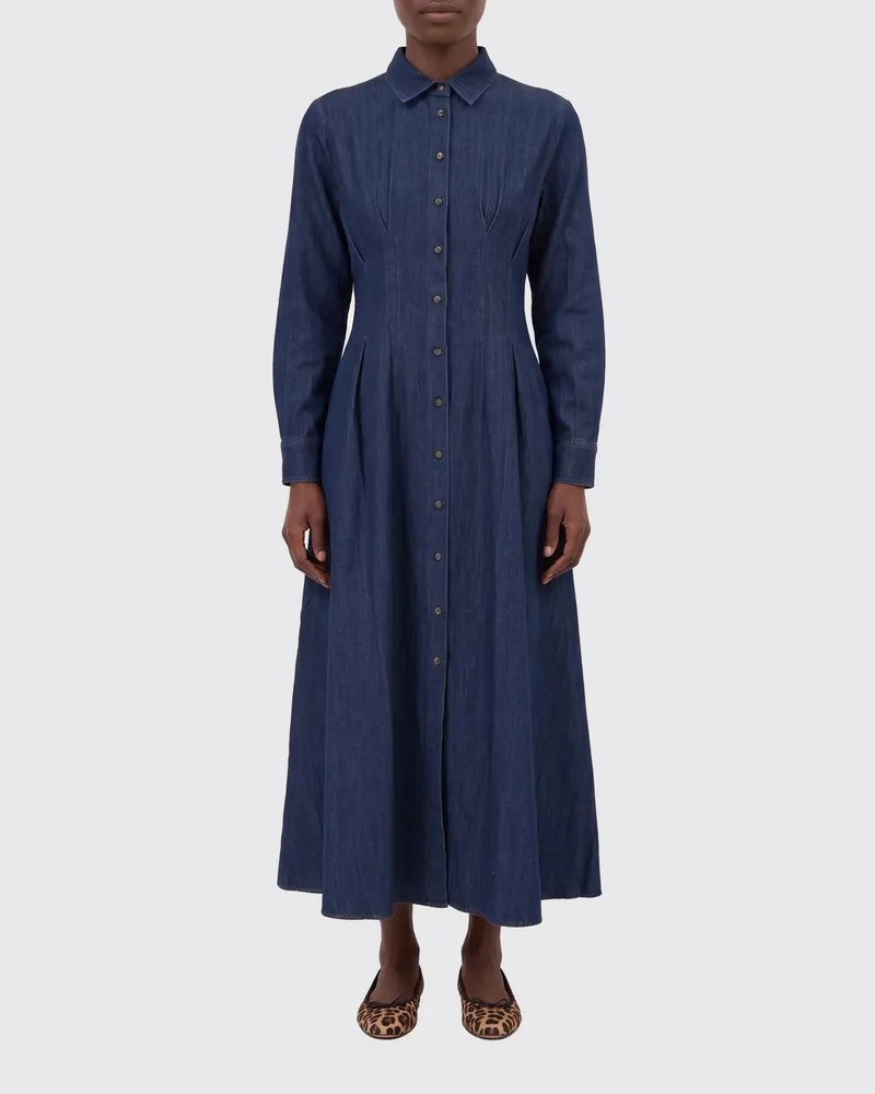 MC2 Saint Barth Midi-Hemdblusenkleid aus Baumwolldenim mit langen Ärmeln Bunt
