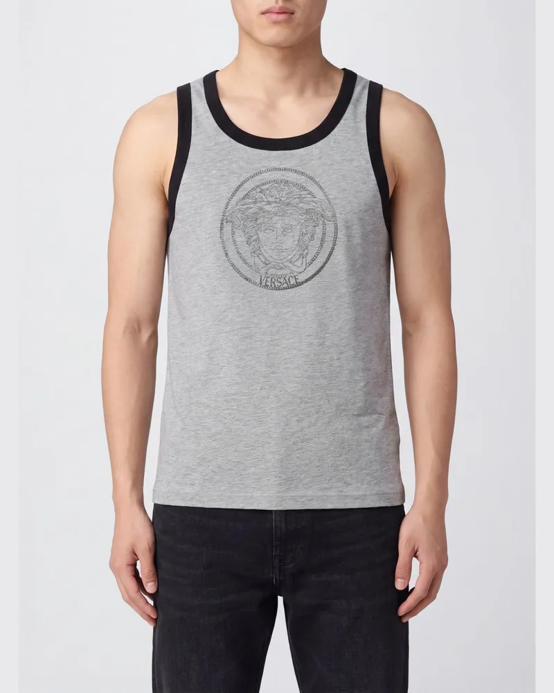 Versace Tanktop aus Baumwolle mit gesticktem Medusa-Logo und Strass Grau