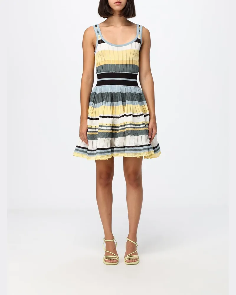 Alaïa Schulterfreies Minikleid aus mehrfarbigem Streifenstrick Bunt