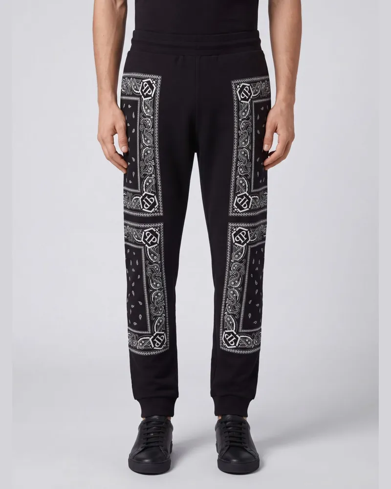 Philipp Plein Jogginghose aus Baumwoll-Jersey mit Bandana-Print und Kordelzug Schwarz