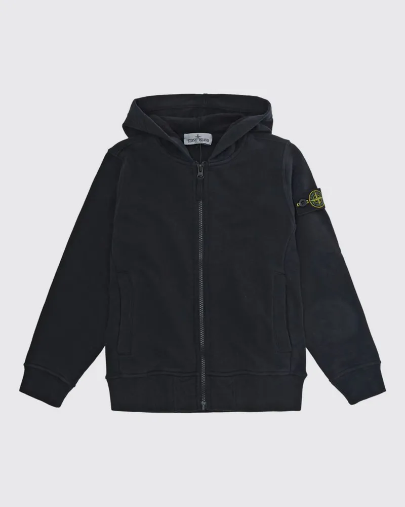 Stone Island Baumwoll-Kapuzenjacke mit Reißverschluss und Logo für Jungen Schwarz