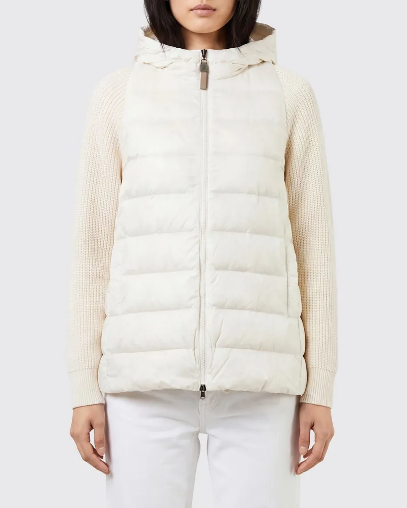 Brunello Cucinelli Kurze gesteppte Nylon-Daunenjacke von mit Kapuze und Reißverschluss Weiß