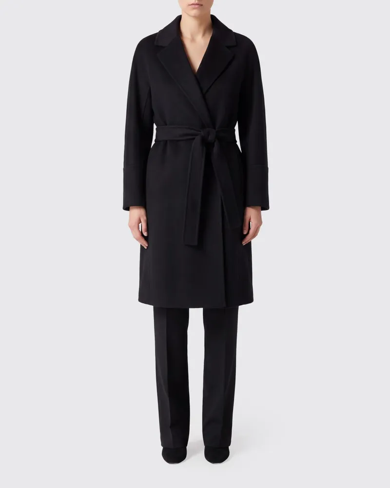 Max Mara Bademantel-Mantel aus 100 % reiner Schurwolle mit Taillen-Bindegürtel Schwarz