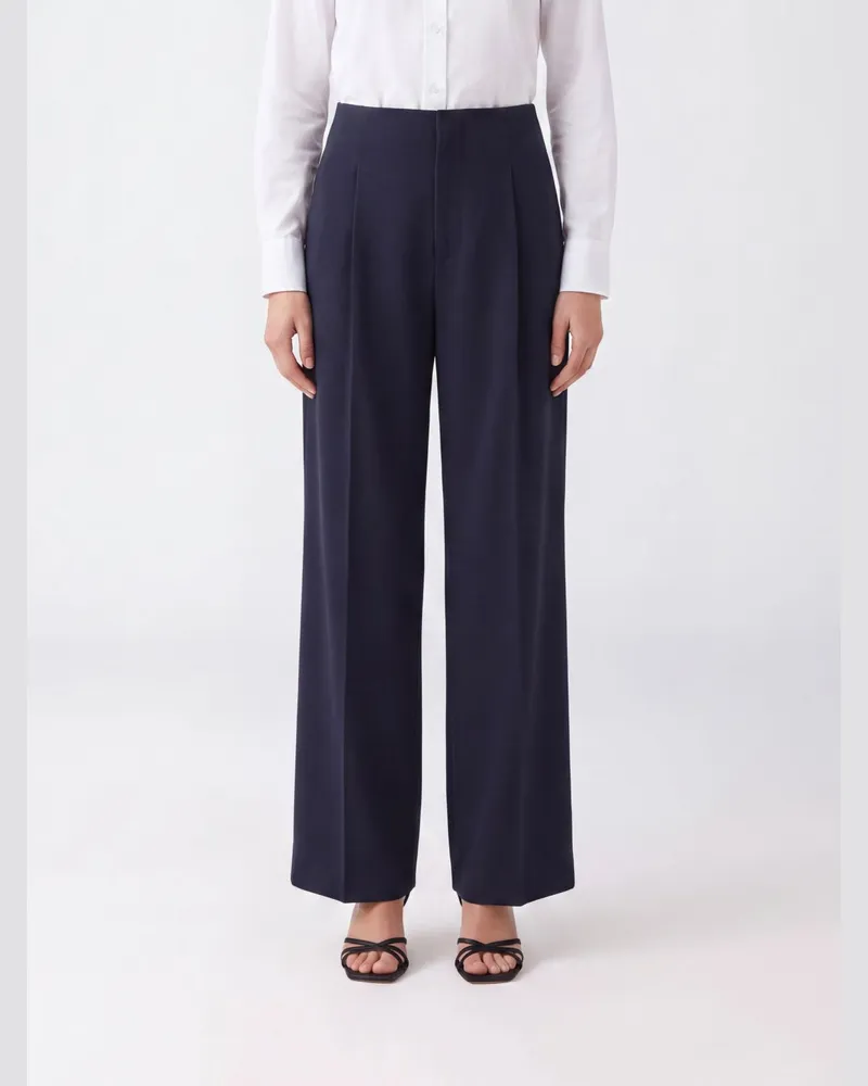 Alberta Ferretti Weit geschnittene Hose aus Stretch-Viskose mit hoher Taille und Bundfalten Schwarz