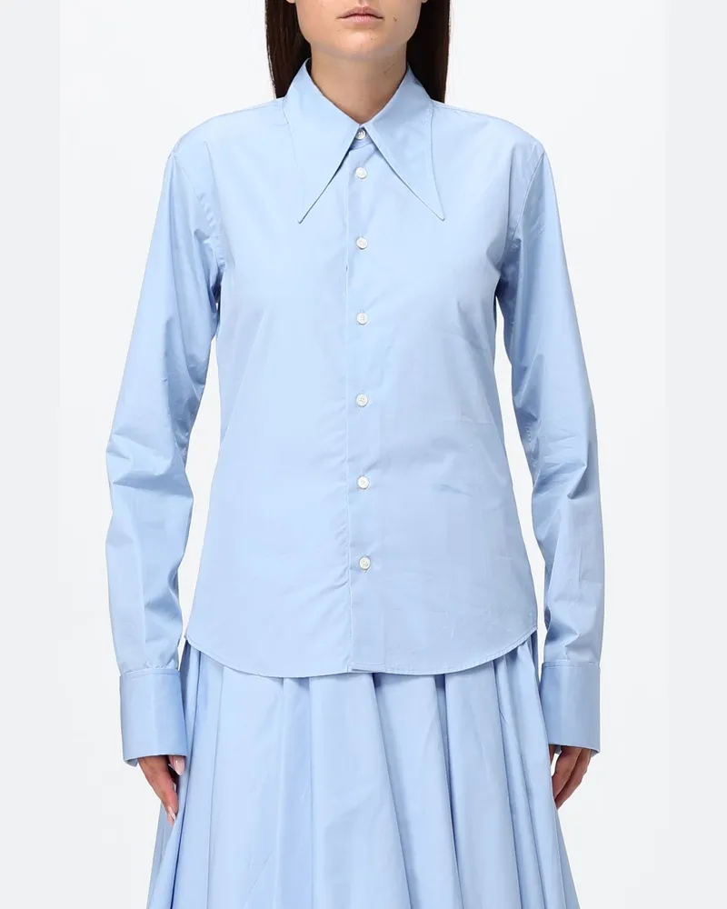 AMI Paris Slim Fit Seidenhemd von mit Perlmuttknöpfen Blau
