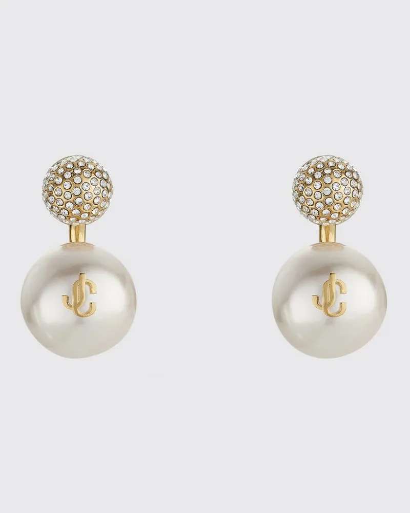 Jimmy Choo Hängeohrringe mit JC-Monogramm, Kristallen und Kunstperle Weiß