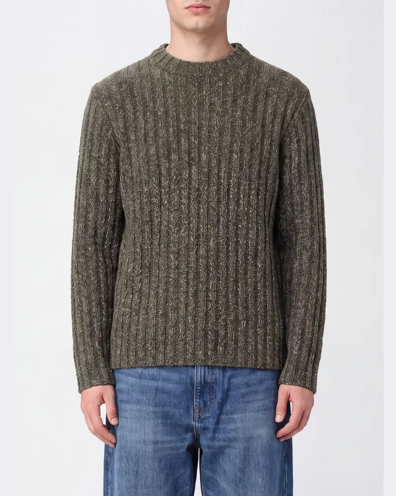 Golden Goose Gerippter Wollpullover mit Rundhalsausschnitt von mit Logo hinten Grün