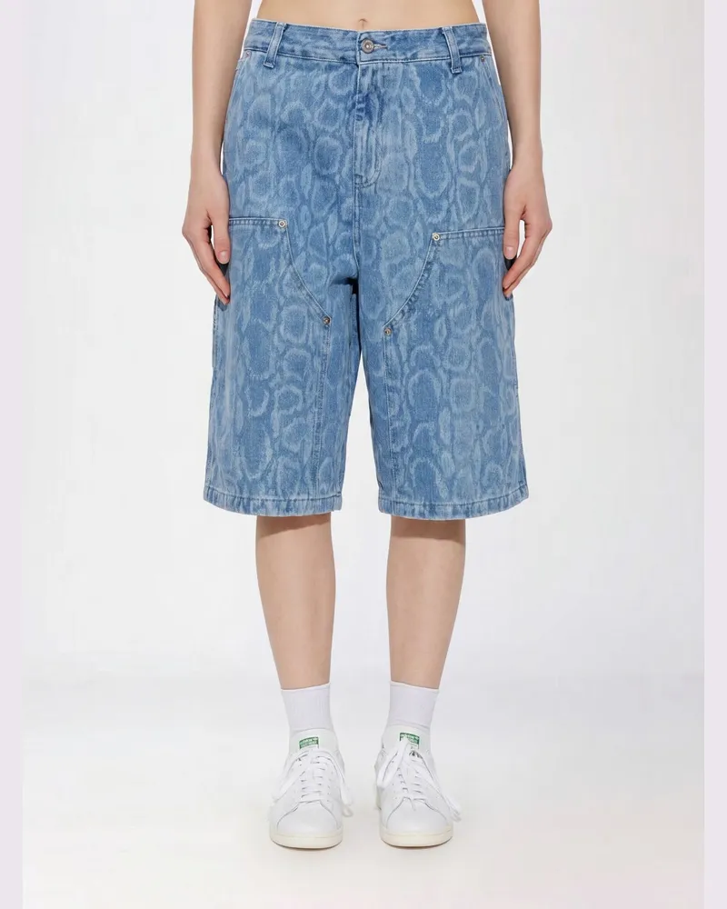 Carhartt WIP Baumwoll-Denim-Bermudashorts Snake Nixon Double Knee mit Python-Print Blau