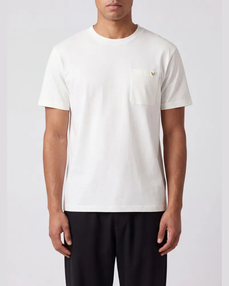Valentino Garavani Baumwoll-T-Shirt mit Tasche und VLogo Signature Weiß