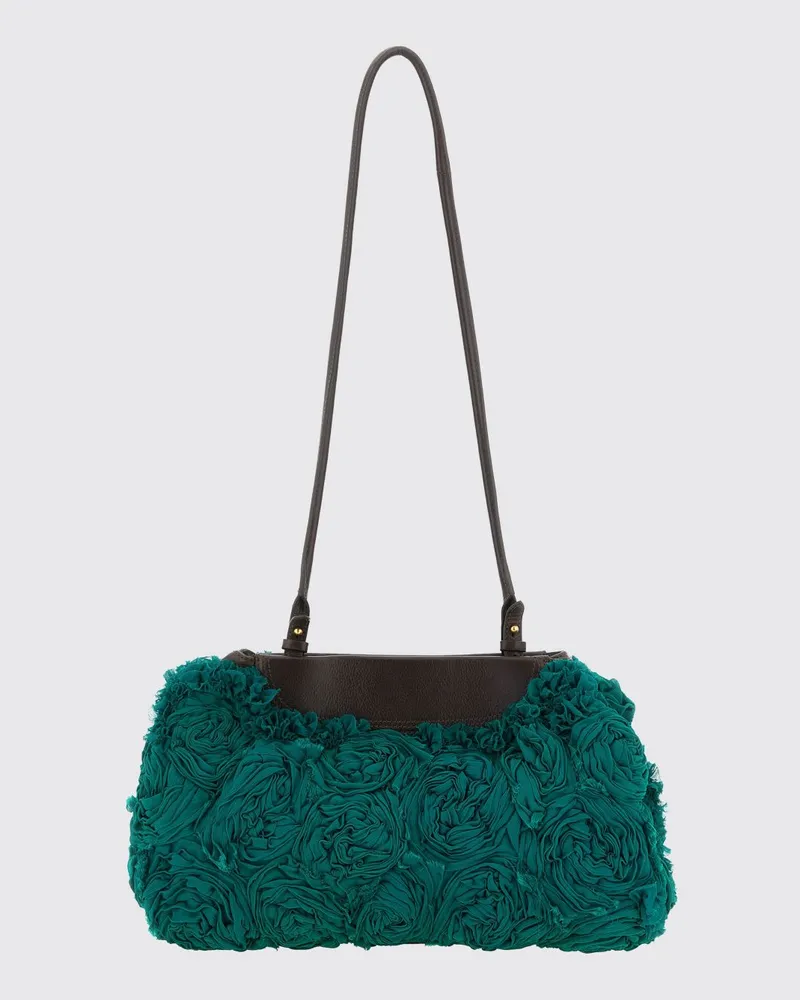 Dries van Noten Ausgestellte Schultertasche aus Acetat mit Stickerei und Ledergriff Grün
