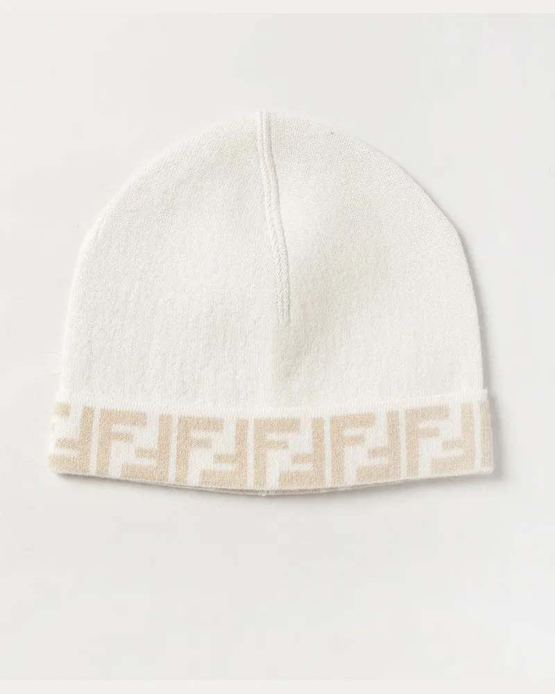 Fendi Beanie für Jungen von aus Wolle und Kaschmir mit Jacquard-FF-Monogramm Beige