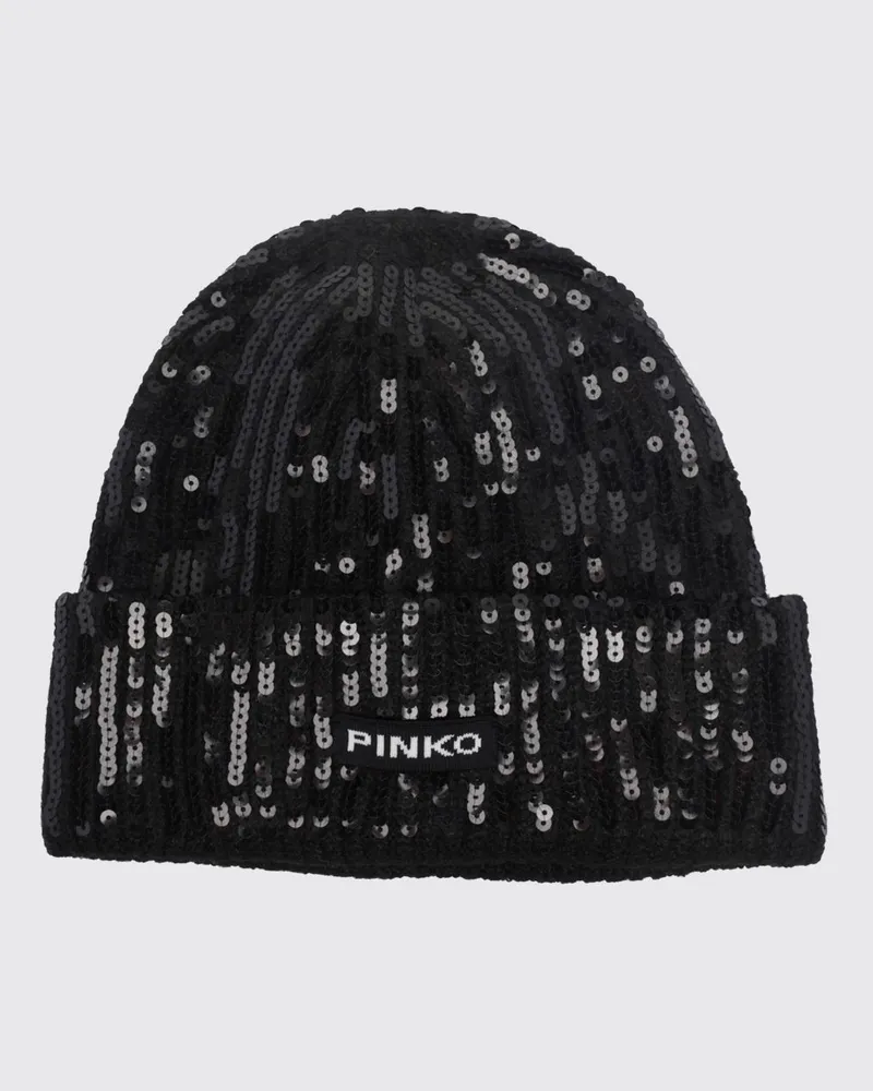 Pinko Paillettenbesetzte Beanie von mit Logo-Applikation am Umschlag Schwarz