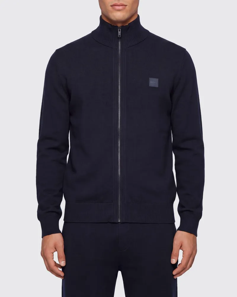 HUGO BOSS Sweatshirt mit Reißverschluss und Rollkragen aus Baumwolle und Kaschmir Blau
