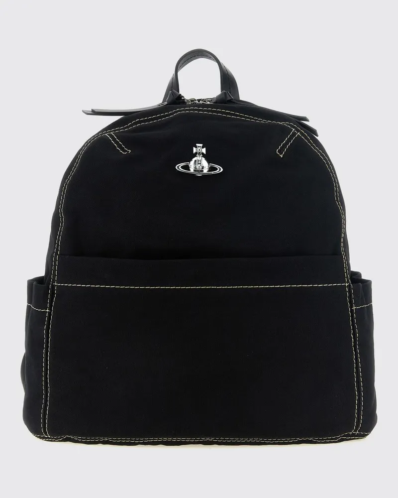 Vivienne Westwood George Rucksack aus Monogramm-Baumwolle mit Orb-Logo aus Metall Schwarz