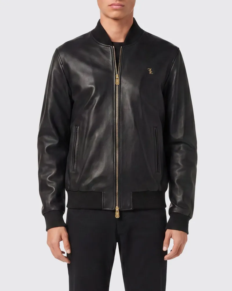 Billionaire Leder-Bomberjacke Schwarz