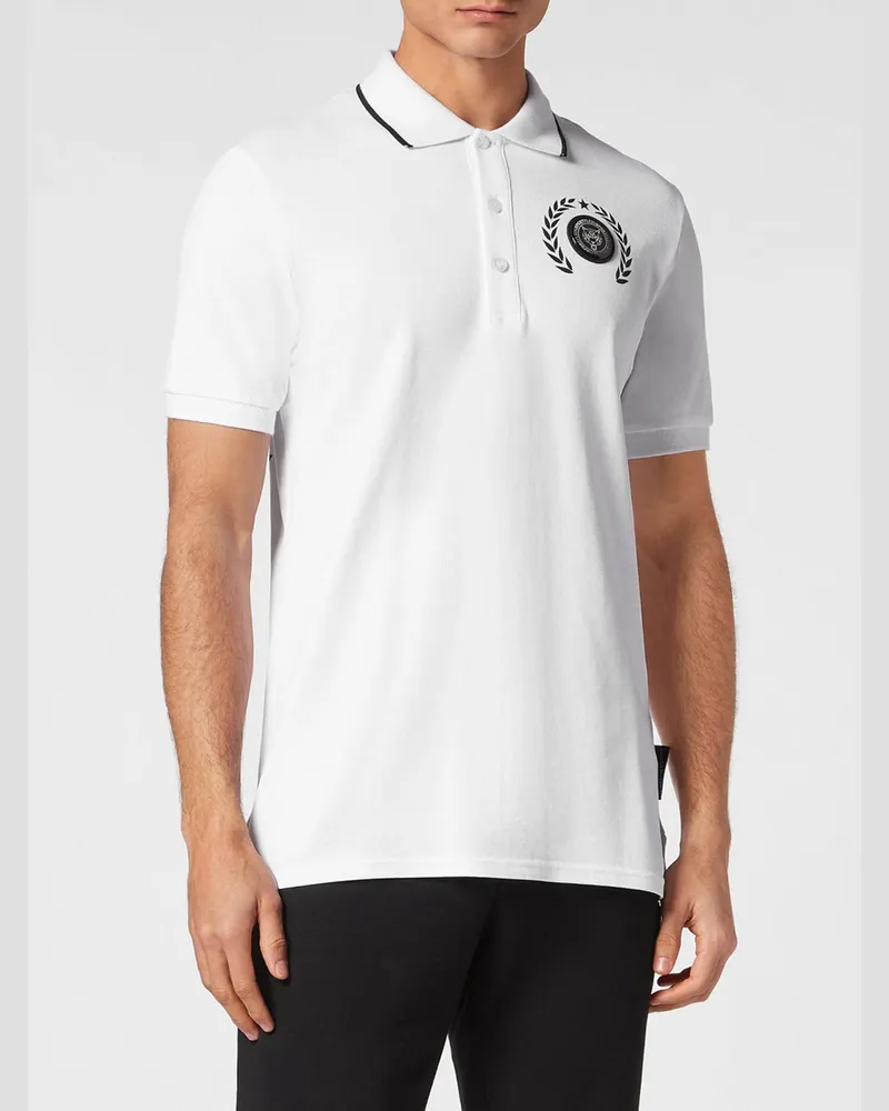 Philipp Plein Kurzärmeliges Jersey-Poloshirt mit klassischem Kragen und Logo Weiß