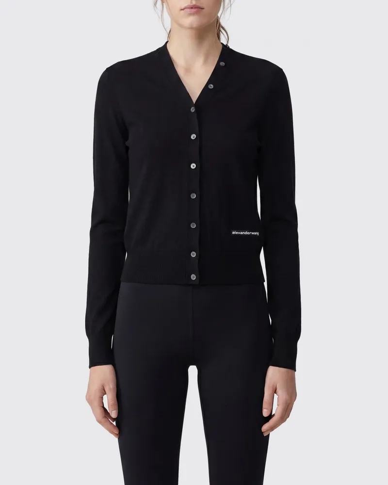 Alexander Wang Woll-Cardigan mit V-Ausschnitt und Kontrast-Logo Schwarz