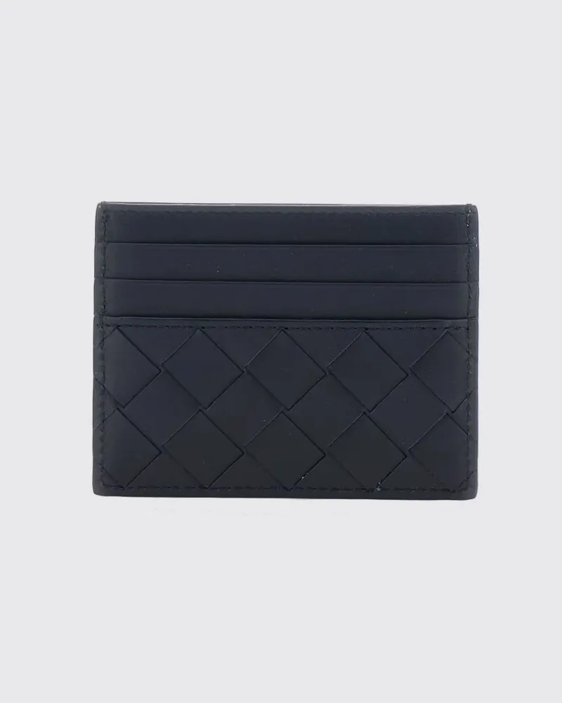 Bottega Veneta Flaches Kartenetui aus geflochtenem Kalbsleder Blau