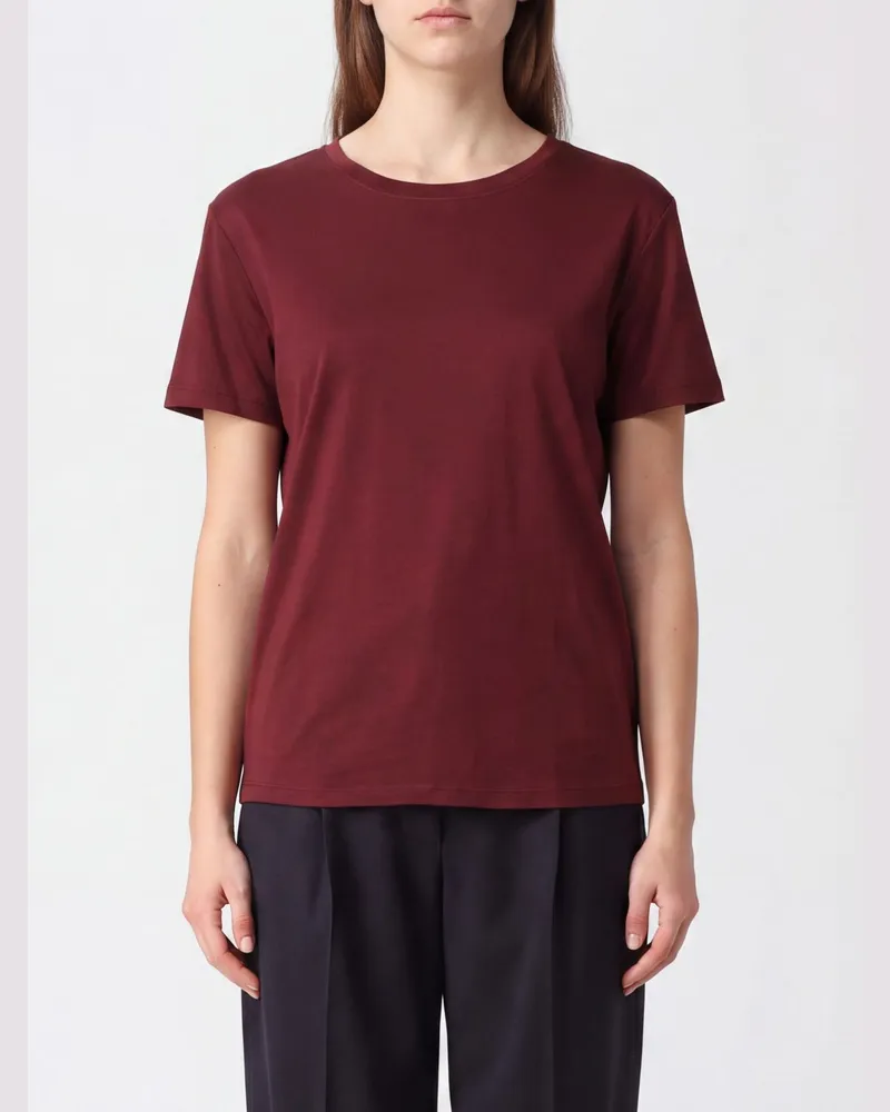 Max Mara T-Shirt aus Baumwollmischung mit Rundhalsausschnitt und überschnittenen Schultern Burgunderrot