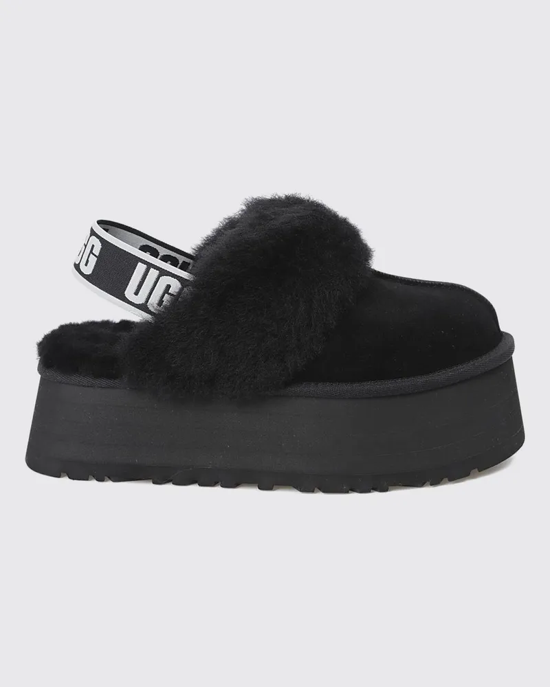 UGG Funkette Slingback-Mules aus Veloursleder mit Plateau-Keilsohle Schwarz
