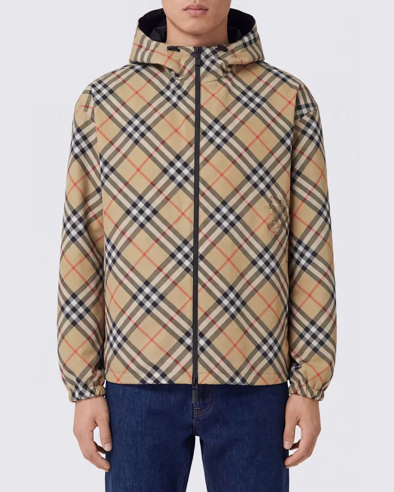 Burberry Wendbare Windjacke mit Vintage-Check-Muster und Kapuze Beige