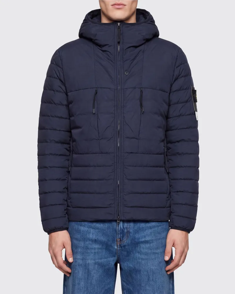 Stone Island Gesteppte Nylon-Daunenjacke mit Kapuze und Daunenwattierung Navy