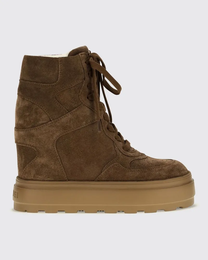 Casadei High-Top-Sneakers aus Veloursleder mit internem Keilabsatz Burnt