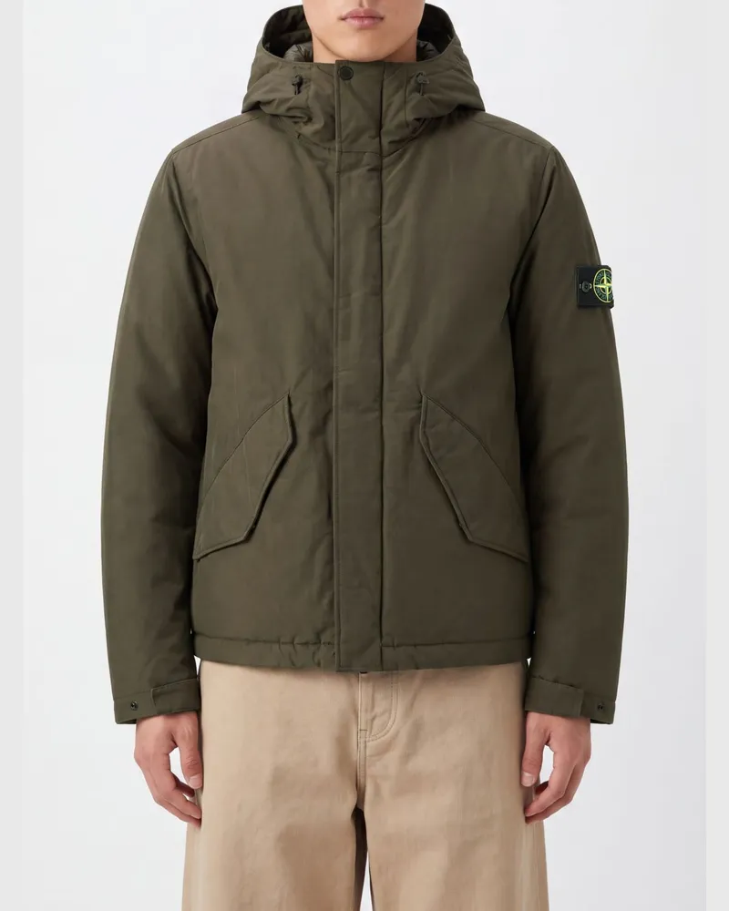 Stone Island Kapuzen-Windjacke aus recyceltem Nylon mit Compass-Logo Grau