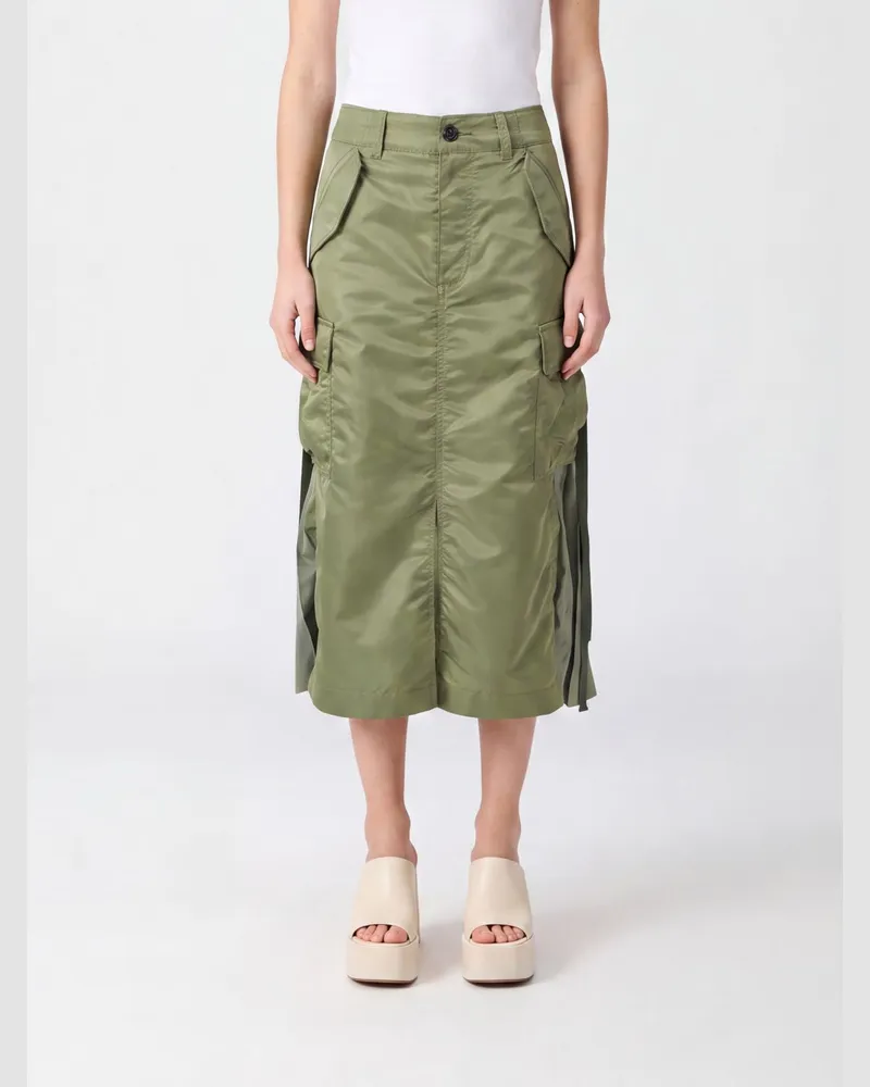 Sacai Plissierter Cargo-Midi-Rock aus technischem Gewebe mit hoher Taille Kaki