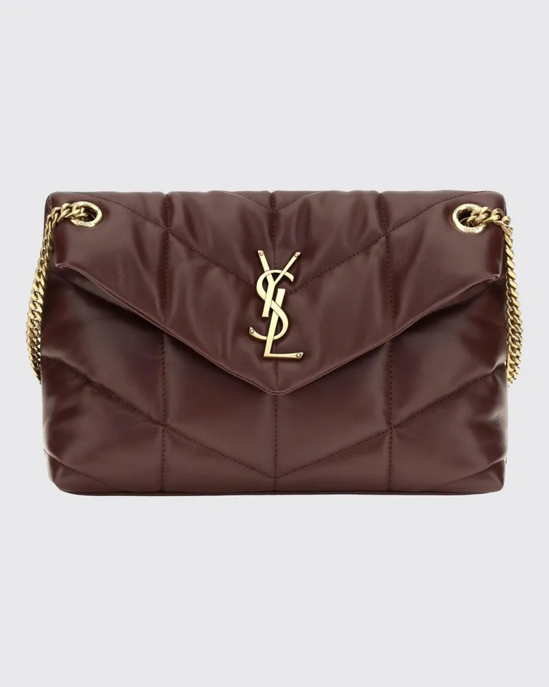 Saint Laurent Puffer Schultertasche aus Matelassé-Leder mit YSL-Monogramm Weinrot