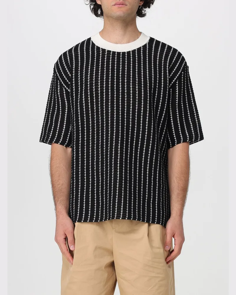 Jil Sander Gestreiftes Baumwoll-T-Shirt Schwarz