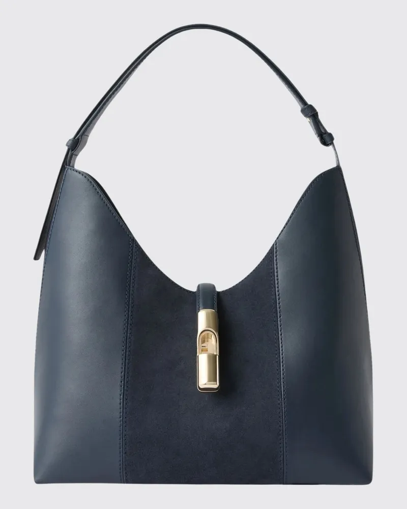 Furla Goccia Schultertasche aus Wildleder und Glattleder in ausgestellter Form Braun