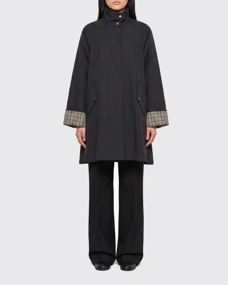 OOF WEAR Einreihiger knielanger Trenchcoat aus technischem Gewebe mit klassischem Kragen Schwarz
