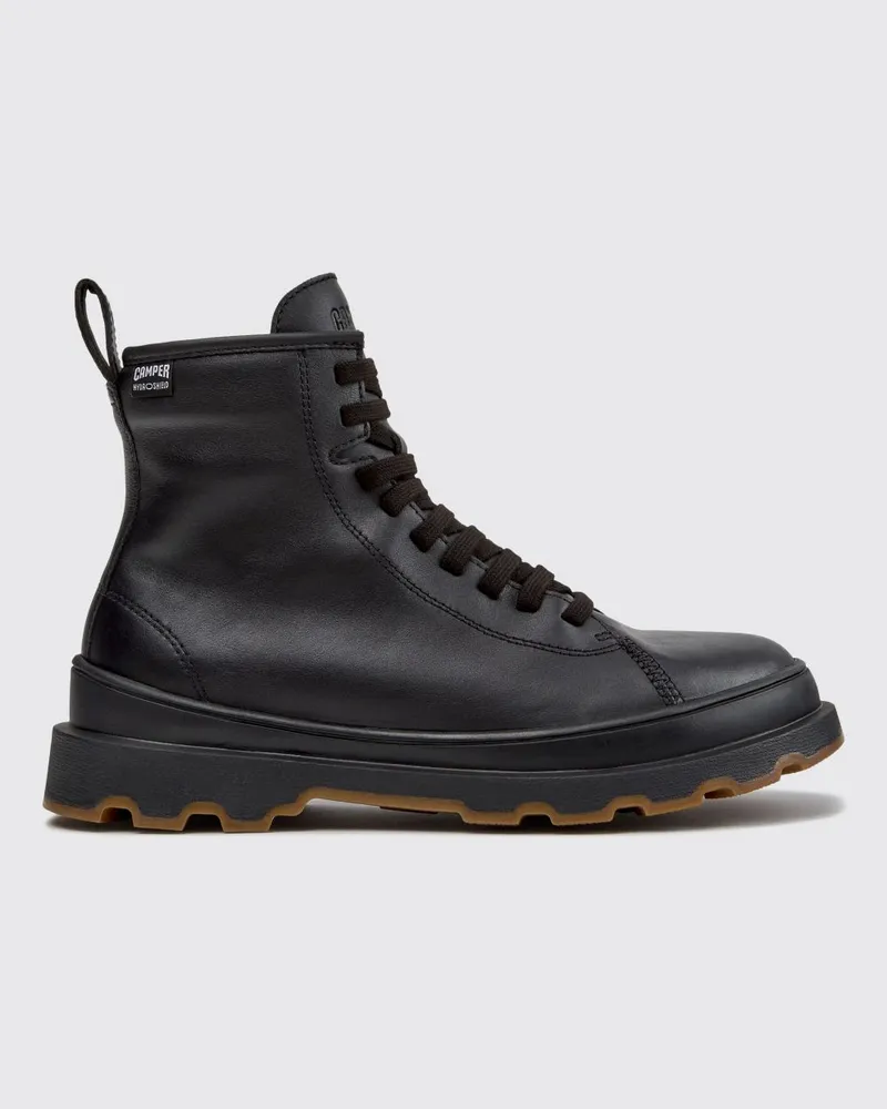Camper Combat Boots Brutus+ aus glattem Kalbsleder mit Profilsohle Schwarz