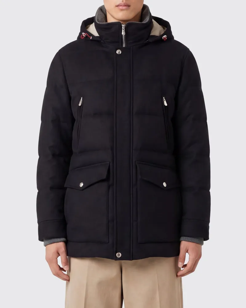 Brunello Cucinelli Gefütterter Wollparka mit abnehmbarer Kapuze Schwarz