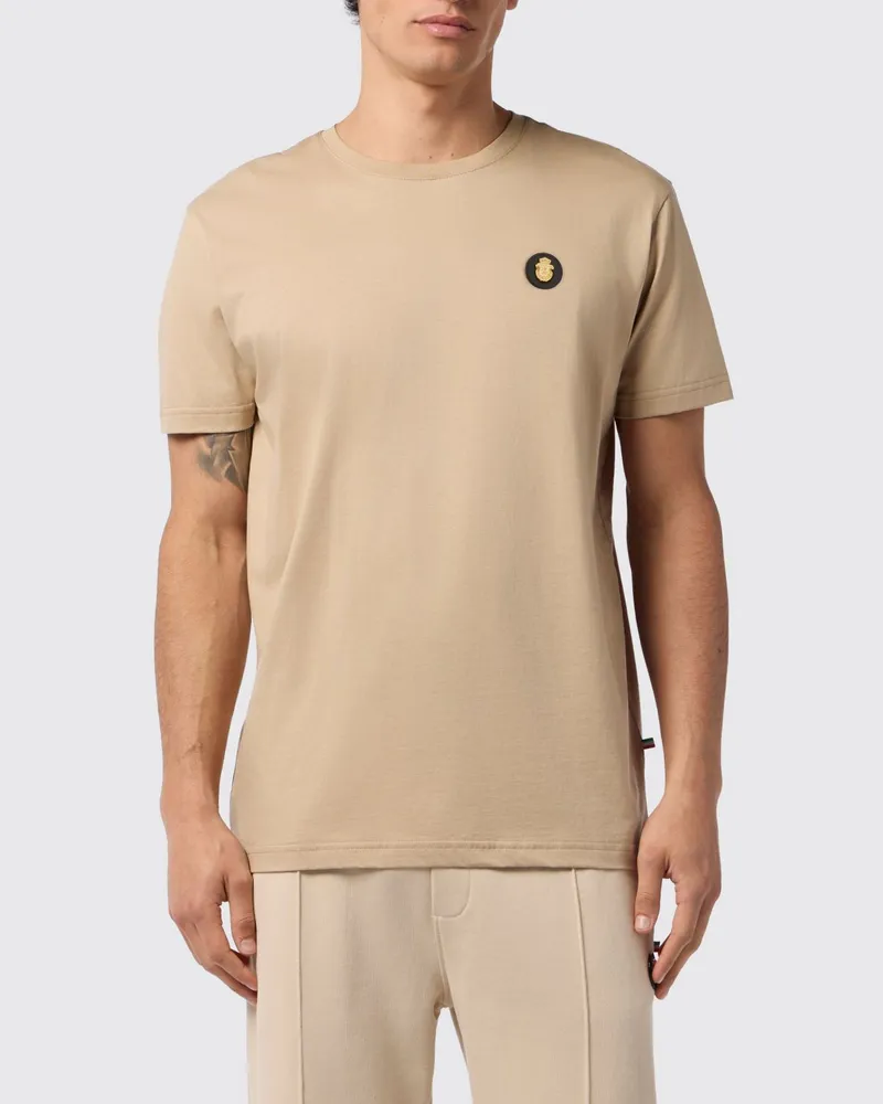 Billionaire Baumwoll-Jersey T-Shirt mit Rundhalsausschnitt und appliziertem Logo-Patch Beige
