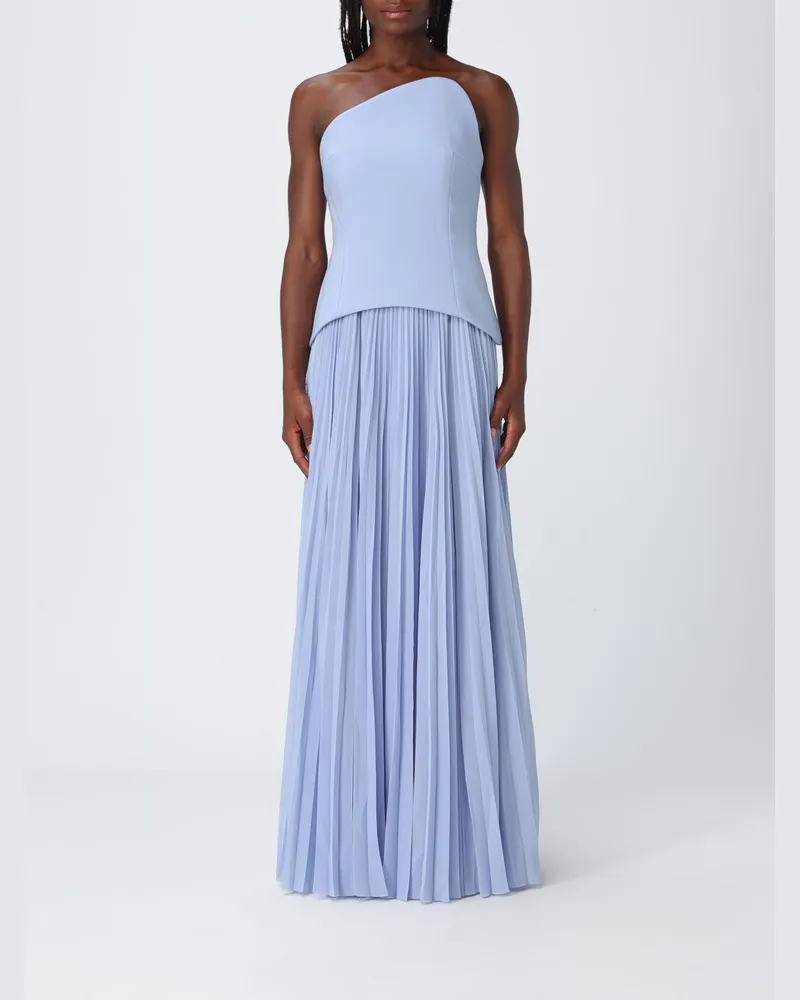 Solace London Langes plissiertes Crêpe-Abendkleid von mit asymmetrischem Ausschnitt Blau