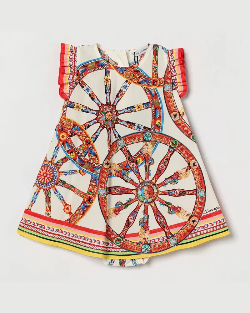 Dolce & Gabbana DOLCE  GABBANA 2-teiliges Set für Mädchen Dolce & Gabbana mit Baumwollkleid und Carretto-Druck Weiß