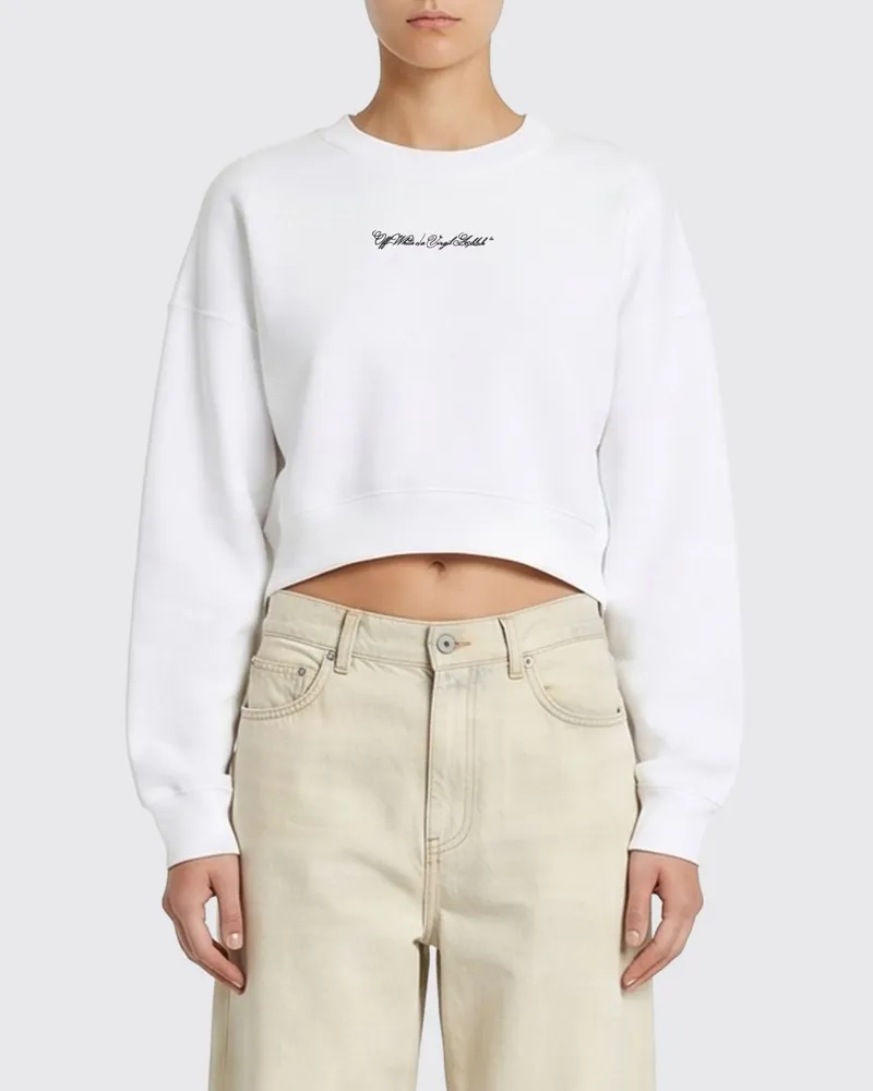 OFF-WHITE Cropped-Sweatshirt aus Baumwollmischung mit Arrow-Logo hinten Weiß