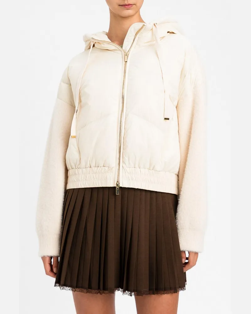 Twin-Set Kurze Stepp-Daunenjacke aus Nylon mit Tunnelzugkapuze Perle