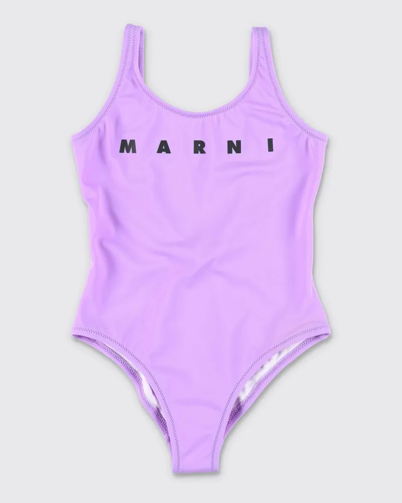 Marni Stretch-Polyamid-Badeanzug mit Logo Violett