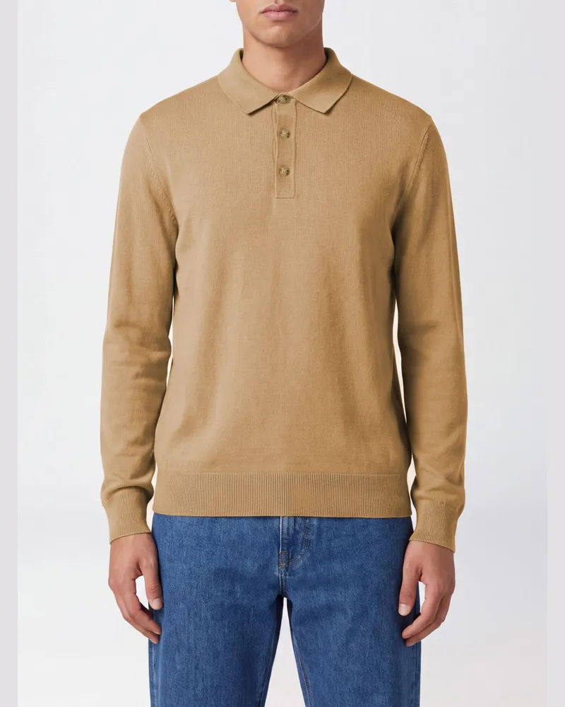 HUGO BOSS Langärmeliges Strick-Poloshirt aus reiner Schurwolle Beige