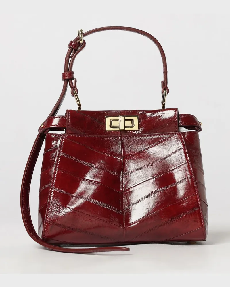Fendi My Peekaboo Mini-Handtasche aus Aal-Leder mit abnehmbarem Schultergurt Burgunderrot