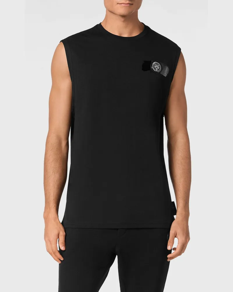Philipp Plein Tanktop aus Baumwolle mit Kontrast-Logo und Rundhalsausschnitt Schwarz