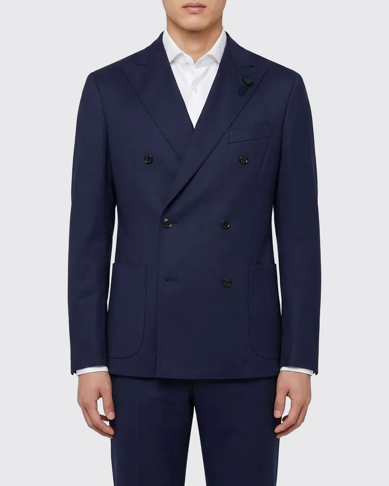 LARDINI Zweireiher-Jacke aus Baumwolle Blau