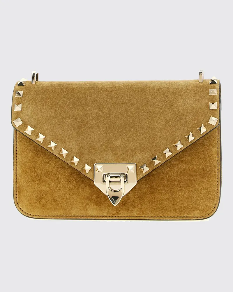 Valentino Garavani Rockstud Mini-Umhängetasche aus Veloursleder mit Nieten Beige