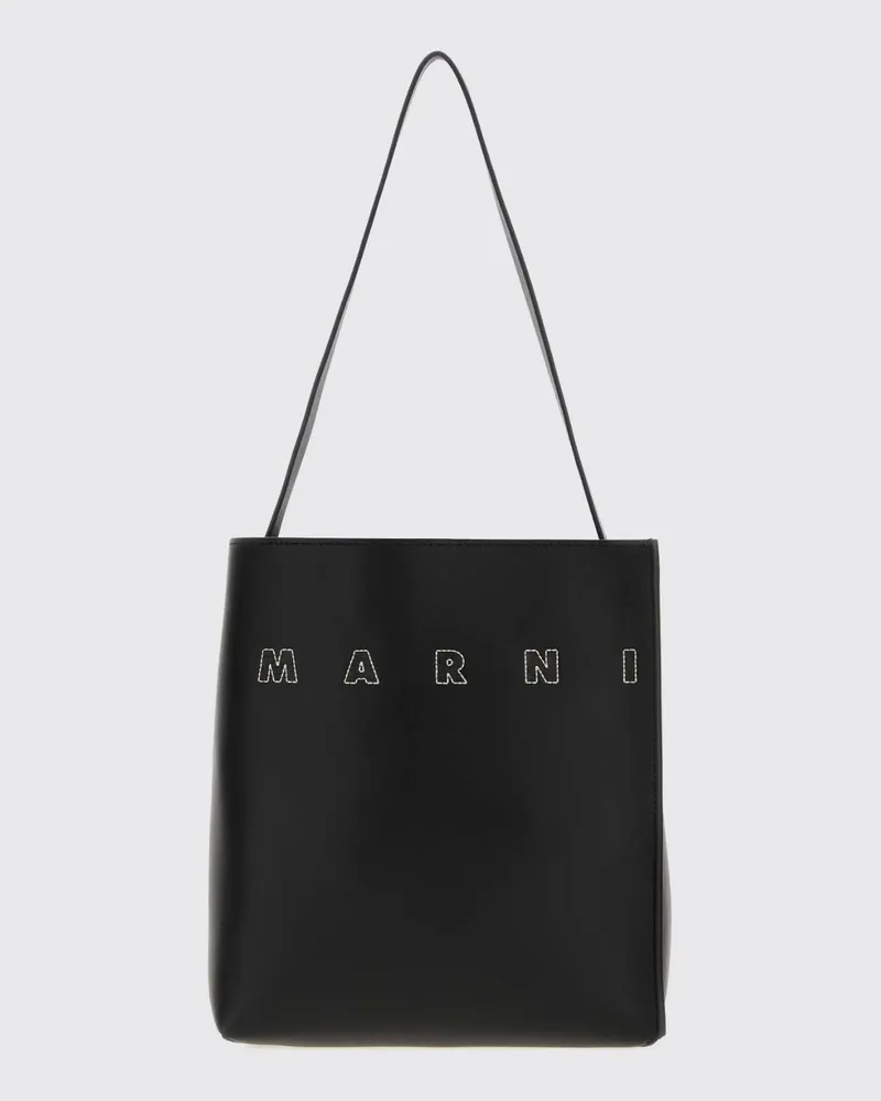 Marni Schultertasche aus Rindsleder mit kontrastierendem Schriftzug-Logo Schwarz