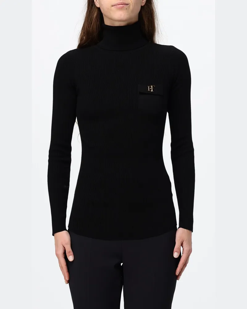 Elisabetta Franchi Slim-Fit Rollkragenpullover von aus Viskose-Jersey Schwarz