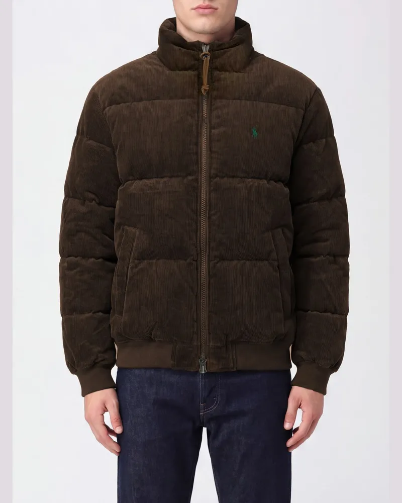Ralph Lauren Gesteppte Cord-Daunenjacke von mit Stehkragen und Logo Braun